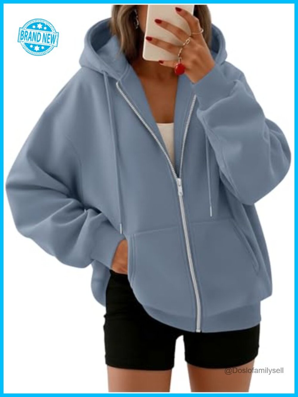 Oversized Zip Up Hoodie Sweatshirt Fleece Hooded Jacket Loose Fit Women